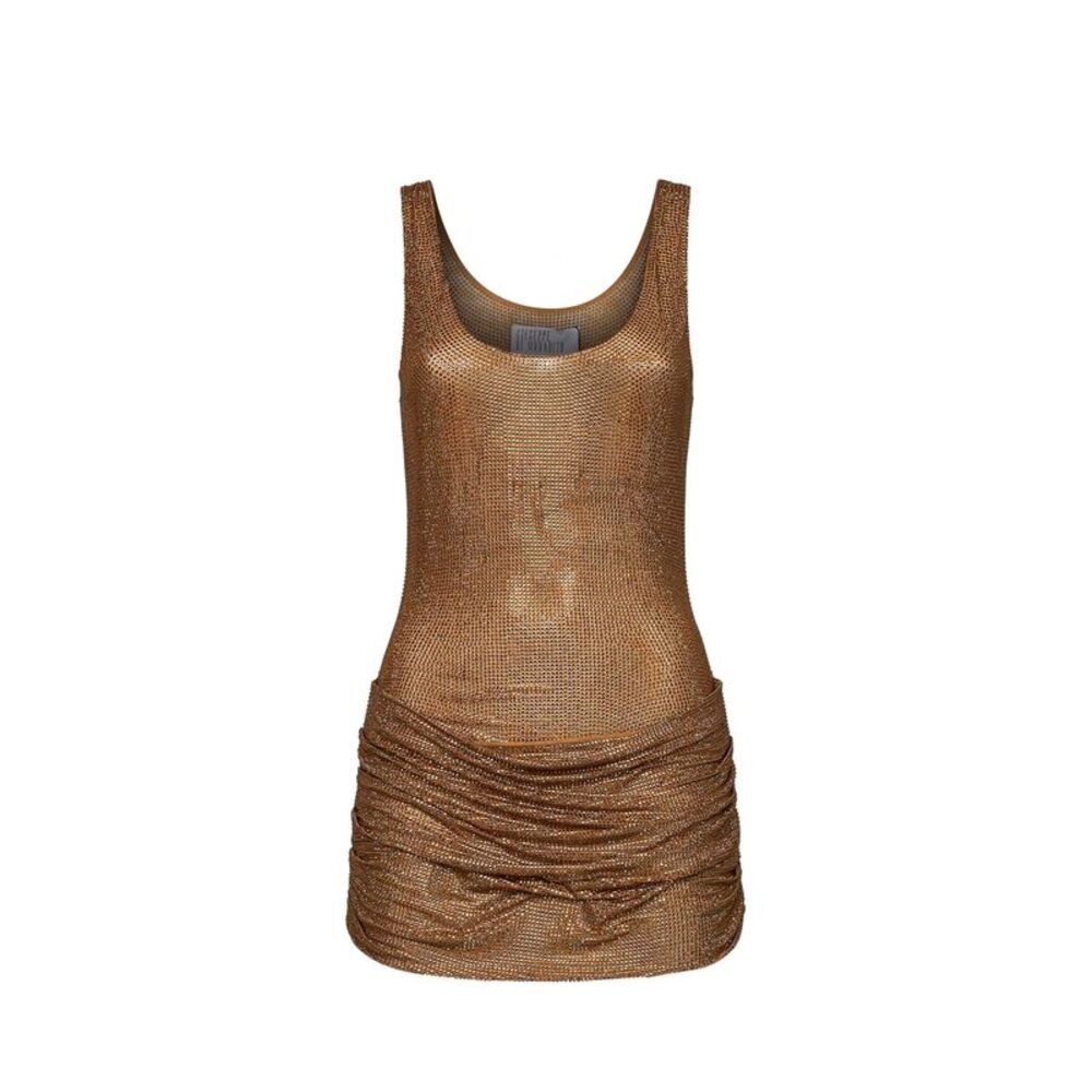 Giuseppe Di Morabito Women Gold Crystal-Embellished Tulle Draped Mini Dress